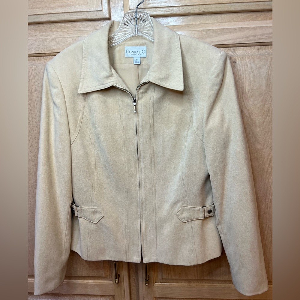 Conrad C Collection Zip Faux Suede Creamy Buckskin Colored Jacket Size 10